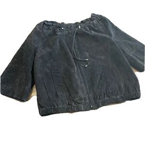VTG Spiegal Suede Jacket Womens Sz 16 VTG Drawstring Front Zip 3/4 Sleeve Black
